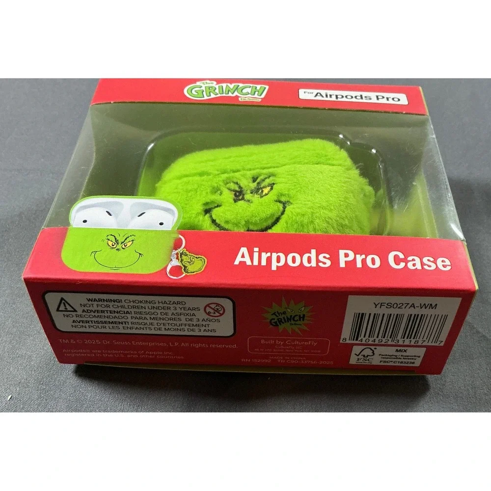 Dr. Seuss The Grinch Airpods Pro Case CultureFly Fuzzy Green Plush Cover NIB
